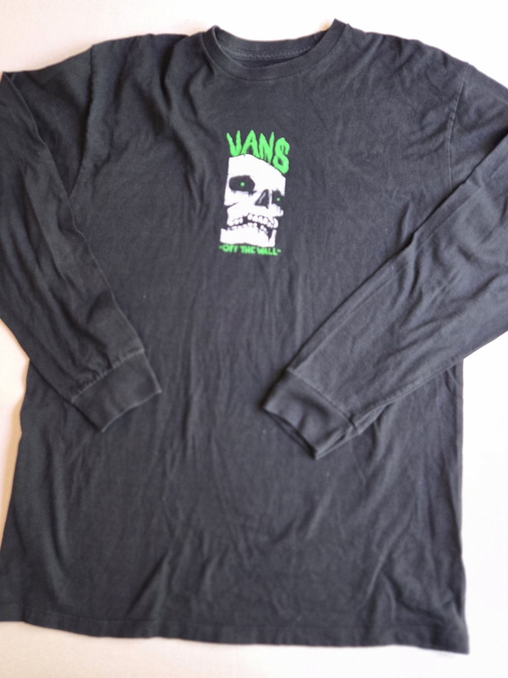Vans Off The Wall Men's Long Sleeve Black Graphic T-Shirt Skull Skelton Large